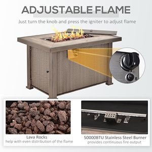 Tavolo con Braciere a Propano 30.000 BTU, Accensione Automatica, Effetto Vimini 42 Pollici, Tavolo Rettangolare con Braciere a Gas per Esterni, Coperchio in Ceramica Decorativo - Product Image 6
