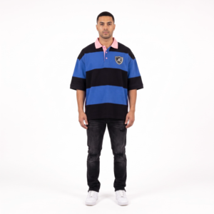 Men's Oversized Boxy 100% Cotton Piqu Polo <b>Y2K</b> Striped Streetwear Rugby <b>Shirt</b> with Side Zips Custom OEM Manufacturer - Product Image 1