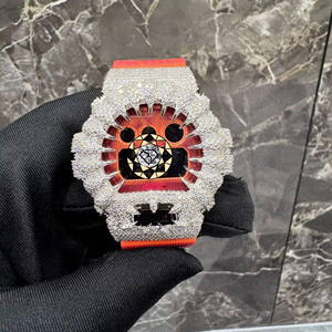 Custom VVS Diamond Studded Digital Wrist <b>Watch</b> Octagonal <b>Case</b> Orange Strap Designer <b>Watch</b> For Men - Product Image 1