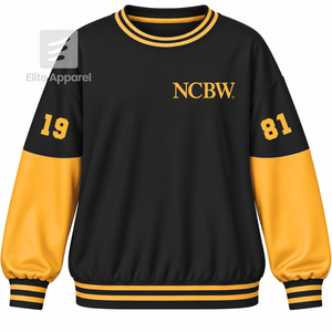 NCBW Coalition <b>Sweatshirt</b> With Crew neck And Embroidered Logo full Sleeve <b>black</b> & gold trendy <b>sweatshirt</b> for female - Product Image 1
