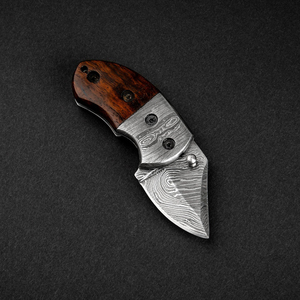 Cuchillo de bolsillo plegable de acero de Damasco Lightoller hecho a mano por Edge Master Manufacture, mango de madera, utilidad industrial, recto, ODM - Product Image 5