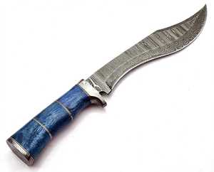 Cuchillo de Camping de Hoja Fija de Acero de Damasco, Espiga Recta, 28cm, Mango Pulido de Hueso de Camello Azul Rey, DIY OEM - Product Image 4