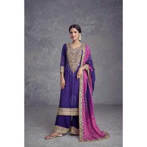 Conjunto de Salwar Kameez de Lujo con Estampado Digital y Bordado de Lentejuelas, Talla XL, para Bodas - Product Image 4