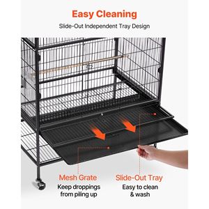 Gabbia per Uccelli in Ferro Battuto con Tetto Piatto 36,6 X 22,8 X 59,5 Pollici, Vassoio Estraibile e Mangiatoie in Plastica per Accessori per Uccelli - Product Image 6