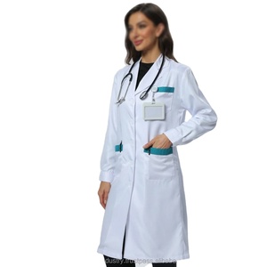 Blouse de travail pour femmes médecins, manches longues, blanche, à boucle simple, tissée, respirante, confortable, blouse de laboratoire médicale, usage hospitalier - Product Image 2