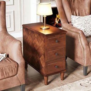 Fully Assembled 3-<b>Drawer</b> Narrow <b>Side</b> <b>Table</b> Wood Nightstand with Premium Style - Product Image 3