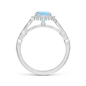 Bague en or massif 14 carats avec halo floral et aquamarine, bijoux fins faits à la main, personnalisés, pour mariage ou fiançailles - Product Image 2