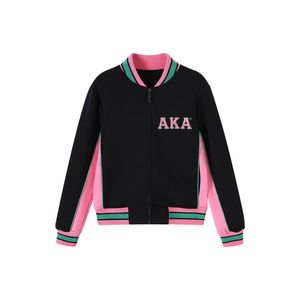 AKA Black Air Tech Fleece Warm Up <b>Jacket</b> <b>Pink</b> Green Trim Full Zip Athletic <b>Jacket</b> Women's Casual Sports Outerwear - Product Image 1