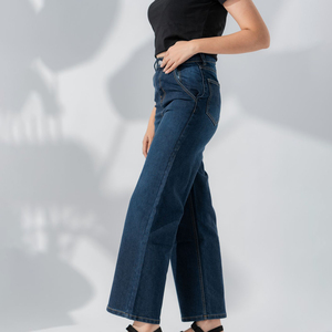 Jeans pour femmes grandes tailles OEM en denim extensible, taille haute, en coton, coupe skinny et évasée, vente en gros, mode féminine, jeans larges - Product Image 3