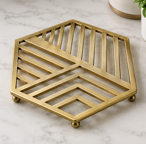 <b>Gold</b> Hexagon Metal Trivet Heat Resistant Hot Pot <b>Coaster</b> Modern Decorative Table Mat - Product Image 1
