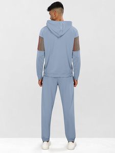 Sudadera con Capucha Azul Claro para Hombre con Estampado Geométrico, Cierre de Cremallera Completa, Ropa Casual de Otoño - Product Image 2