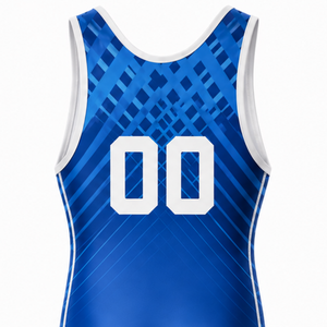 Combinaison de lutte sublimée bleu roi pour hommes, sans manches, en polyester, uniforme sportif, entraînement, compétition, tenue de performance - Product Image 5