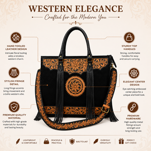 Hand Tooled Leather Tote Bag for Women Western Floral Handcrafted Shoulder <b>Handbag</b> Vintage Crossbody Purse Fringe Designer - Product Image 5
