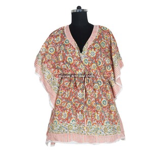 African Women Evening Gown Ethnic Dresses Women Short Kaftan Dresses KFCS066 Best Hand Block Print Manufacturing Women's Dress - Product Image 3