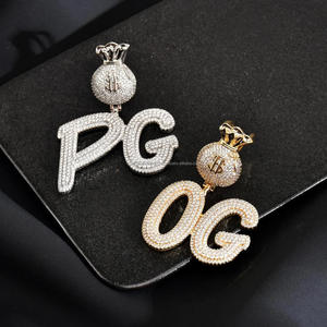Luxury Moissanite Diamond PG OG <b>Letter</b> Earrings With Sparkling <b>Money</b> Bag Charm Iced Out Alphabet Jewelry - Product Image 1