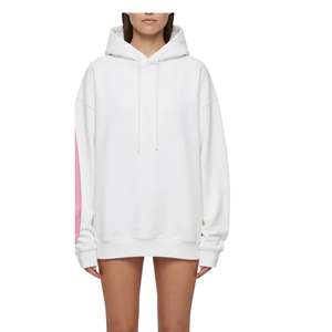 Sudadera con Capucha Oversize para Mujer, Manga Larga, Casual, 100% Algodón Ecológico, Rosa y Blanca, con Logotipo Frontal - Product Image 3