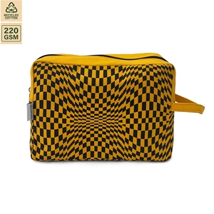 Bolsa de Cosméticos Personalizada de Lona de Algodón con Cierre, Estampado de Ilusión Óptica, Bolsa de Maquillaje y Artículos de Aseo, Venta al por Mayor, OEM, ODM, Exportador de Marca Privada - Product Image 1