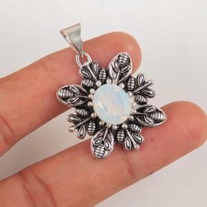 NIKHIL GEMS Elegant <b>Opal</b> Flower <b>Pendant</b> 925 Sterling Silver Rhodium Plated Vintage Style Women's Jewelry Everyday Wear Solitaire - Product Image 2