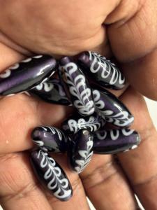 Hand crafted purple <b>glass</b> feather pattern trade beads with artisan <b>charm</b> ideal for jewelry making fashion crafts and decor - Product Image 5