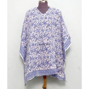 Kaftan en pur coton très demandé pour femmes, imprimé floral délicat, coupe ample, tenue décontractée d'été, idéal pour la plage. - Product Image 1