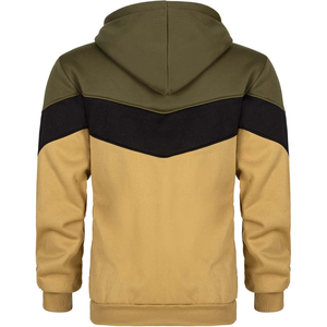 Sweat-shirt à capuche color block pour homme – Vert olive, noir et beige, sweat-shirt décontracté avec capuche à cordon de serrage - Product Image 5
