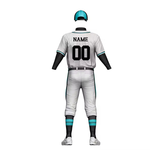 Custom Unisex Baseball Uniform Set White Teal Embroidered Logo Polyester Breathable Anti-Bacterial Plus Size Quick Dry All - Product Image 6