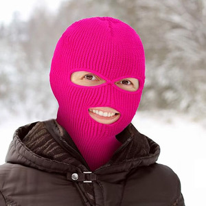 Balaclava en tricot blanc à 3 trous, masque facial unisexe pour adulte, couverture chaude d'hiver pour l'extérieur, 100% acrylique - Product Image 1