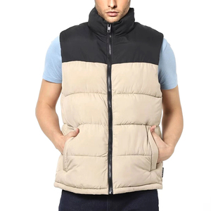 Gilet matelassé beige uni de haute qualité 2025 pour hommes, en tissu polyester, col montant, faible MOQ, vêtements d'hiver, vestes pour hommes, vente en gros - Product Image 1