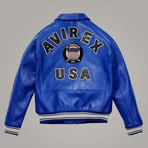 เสื้อแจ็คเก็ตบอมเบอร์หนังสีน้ำเงินสำหรับผู้ชายยี่ห้อ Avirex - Product Image 2