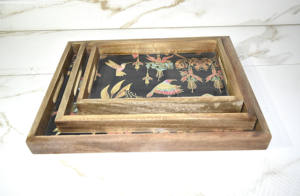 Set of 3 Customized Mango Wood Serving tray For <b>Restaurant</b> & <b>Hotel</b> <b>Supplies</b> serving Tray With Enamel Finished With Best Quality - Product Image 2