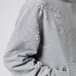 Sudadera con capucha de mezcla de algodón a la moda, con efecto desgastado, ligera, cómoda y duradera, perfecta para ropa urbana y actividades al aire libre. - Product Image 6