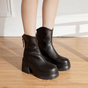 Bottines à plateforme en cuir véritable pour femmes Ann'S, talon épais de 9 cm, fermeture éclair, antidérapantes, hiver, vente en gros - Product Image 1