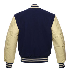 Custom Luxury Wool Sleeve Unisex Varsity Bomber Jacket with Stand Collar Striped <b>Knit</b> Cuffs Geometric <b>Pattern</b> - Product Image 3