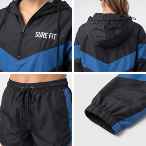 <b>Women</b> <b>Windbreaker</b> 3/4 Zipper Hoodie Drawstring Shorts Set Lightweight Nylon Shorts Tracksuit <b>Women</b> Custom Logo Hooded Top Shorts - Product Image 6