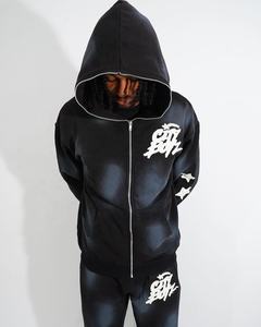 Sweat à capuche zippé personnalisable pour hommes, dernier design avec broderie en détresse et décoloration au soleil, fabriqué au Pakistan, matériau 100% coton - Product Image 3