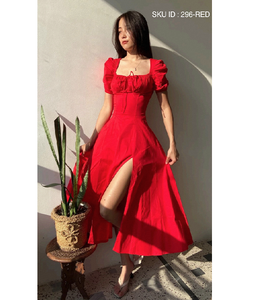 Vestido Bustier Rojo Sólido Asimétrico Informal para Mujer, Atuendo Perfecto para Fiestas Nocturnas, Estilo Moderno, Cómodo y a la Moda para el Verano - Product Image 1