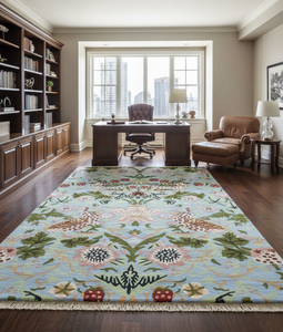 Alfombra de Lana de Alta Gama con Diseño Floral Moderno, Hecha a Mano, Resistente a las Manchas, Ecológica, Antideslizante, de Pelo Cortado para el Hogar - Product Image 3