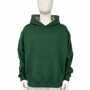 Sweat à capuche personnalisé pour homme, vert forêt, en molleton de coton premium, coupe oversize avec poche kangourou, style streetwear décontracté - Product Image 1