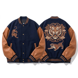 Baggy Long <b>Varsity</b> <b>Jacket</b> <b>Japanese</b> Style Pu Sleeve Digital Printing Oversized Crew Neck Winter <b>Jacket</b> Front Waterproof - Product Image 1