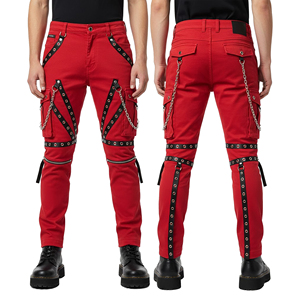 Custom Punk Gothic Slim Wide Leg <b>Cargo</b> Pants <b>Men</b> Women Black Drawstring Closure Elastic Waist Bondage Trousers Eyelets Y2K - Product Image 6