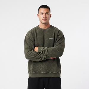 Sudadera de Algodón con Lavado Ácido para Hombre, Estilo Moderno, Hombros Caídos, Logotipo Personalizado en la Parte Delantera, Venta al Por Mayor, Suministro OEM ODM - Product Image 2