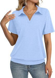 Polo de Punto de Manga Corta Negro para Mujer, Premium, Casual, Corte Regular, Color Sólido, Cuello en V, Camisetas Polo ODM - Product Image 4