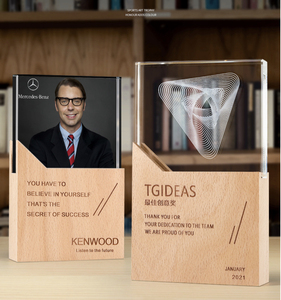 Sophisticated <b>Square</b> Acrylic Crystal Trophy Engraved <b>Wooden</b> Base Customized Design Durable Recyclable Offset Printed Award for - Product Image 5