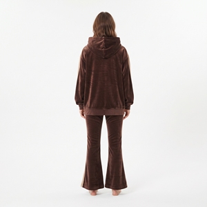 Women's Custom Embroidered <b>Velvet</b> Hooded Jacket Bell Bottom Pants Side Stripe Casual Two Piece <b>Tracksuit</b> Set - Product Image 2