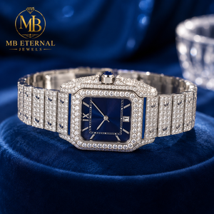 MB ETERNAL JEWELS นาฬิกาข้อมือควอตซ์อะนาล็อก ตัวเรือนทรงสี่เหลี่ยมหรูหรา สายสแตนเลสสตีลอัลลอย หน้าปัดคริสตัลแซฟไฟร์ ตัวเลขโรมันสีน้ำเงิน - Product Image 4