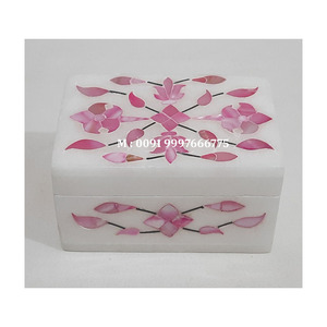 Atractivo Joyero Rectangular de Mármol Blanco con Incrustaciones de Nácar Azul, Diseño Floral, Ideal para Regalo Empresarial - Product Image 4