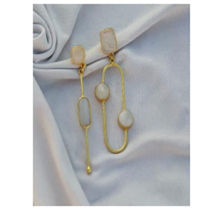 Boucles d'oreilles pendantes géométriques plaquées or à la mode avec perles d'imitation, bijoux vintage pour femmes - Product Image 2