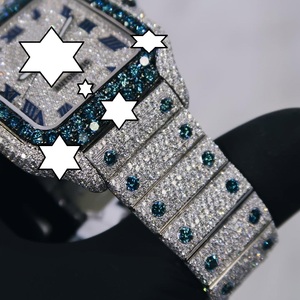 Montre automatique carrée de luxe pour hommes en acier inoxydable bleu avec bracelet incrusté de diamants et cadran en cristal saphir, affichage analogique - Product Image 6