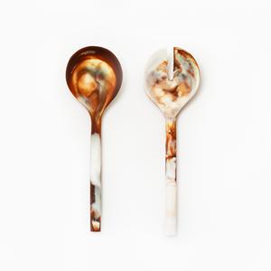 Elegant Brown White Marble Effect Salad Serving Spoon Set Handmade Decorative Kitchen Utensils for Dining and <b>Buffet</b> <b>Table</b> - Product Image 1