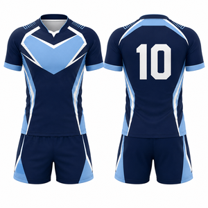 Conjunto de Camiseta de Voleibol Unisex para Adultos, Manga Corta, Azul Marino, Azul Claro, Blanco, Sublimada, Poliéster que Absorbe la Humedad, Corte Atlético - Product Image 1